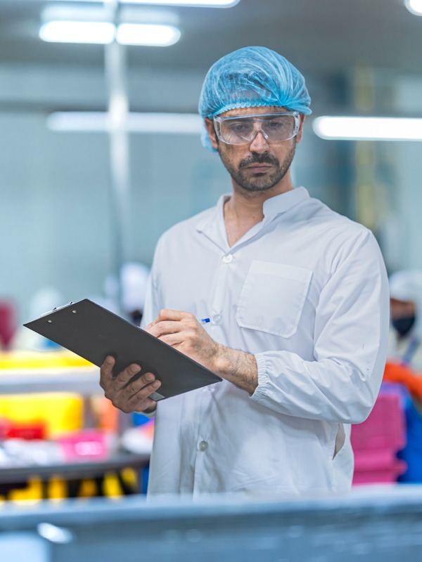 Une homme en train de faire un audit fournisseur sur site